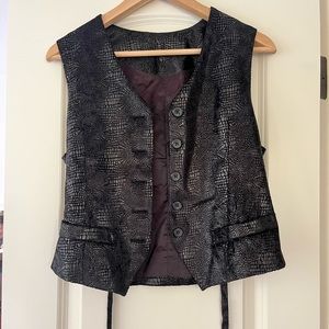 Black Cinched Button-Front Vest